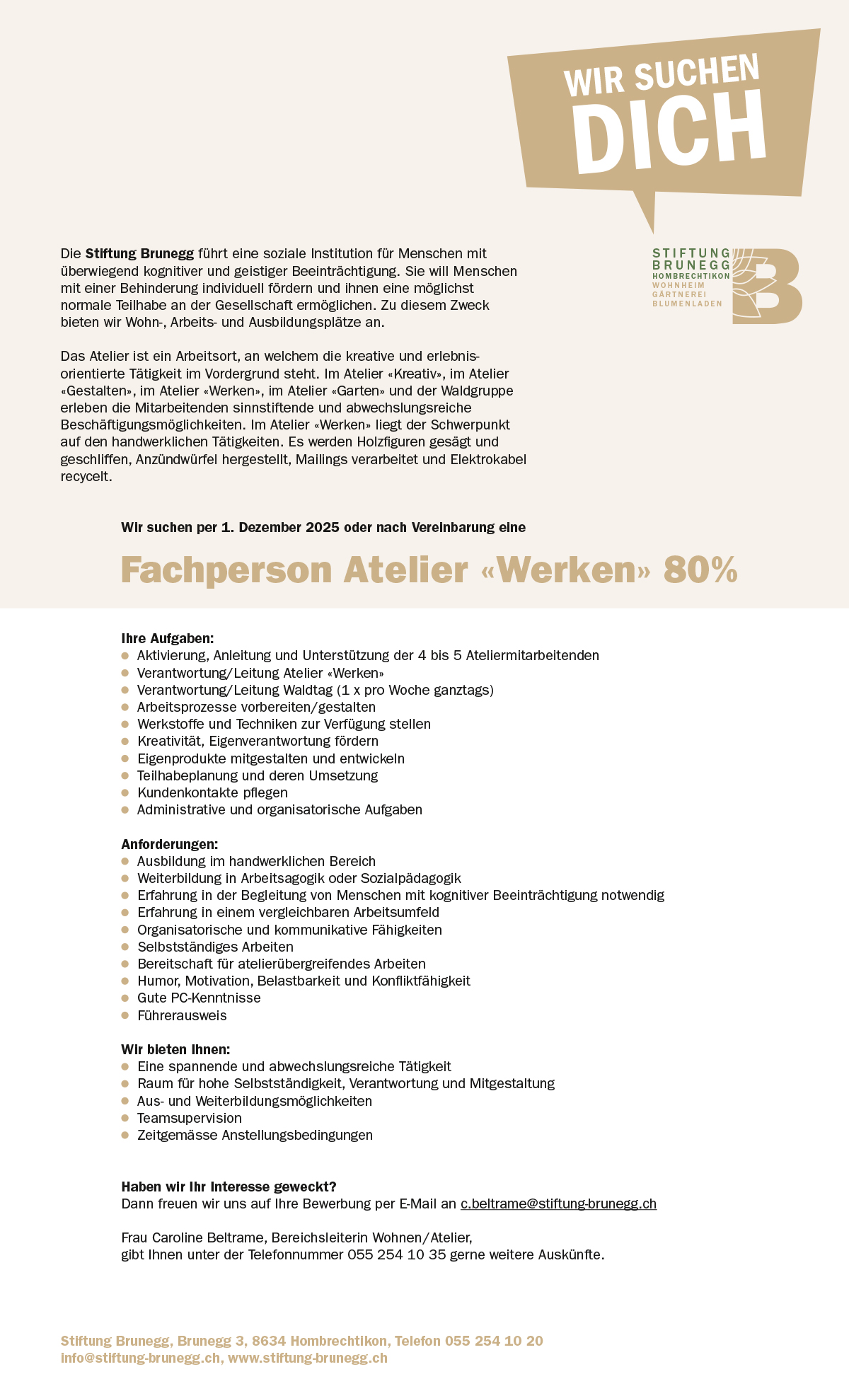 Fachperson Atelier Werken 80%